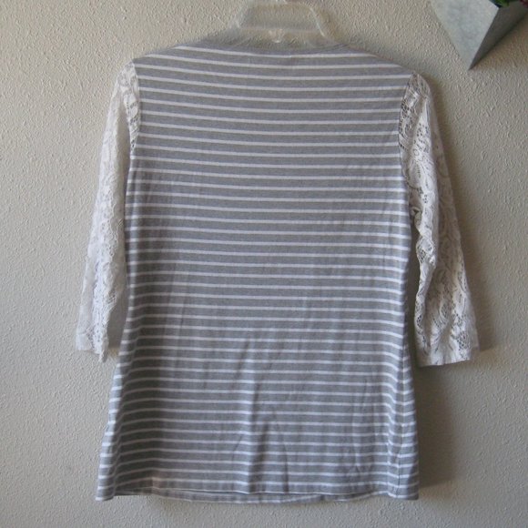 Milk Nursingwear Stripes Gray and White Top - Picture 4 of 9